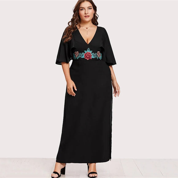 Flare Sleeve Luxury Floral Embroidery Dress