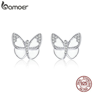 White Enamel Butterfly Stud Earrings