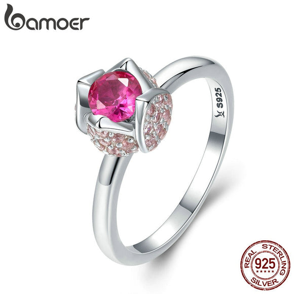 Romantic Rose Flower with You Pink Cubic Zircon Finger Rings