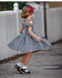 Short Sleeve Off Shoulder A-Line Plaid Princess Dress