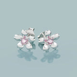 Pink Sapphire Gemstone Flower Ear Studs